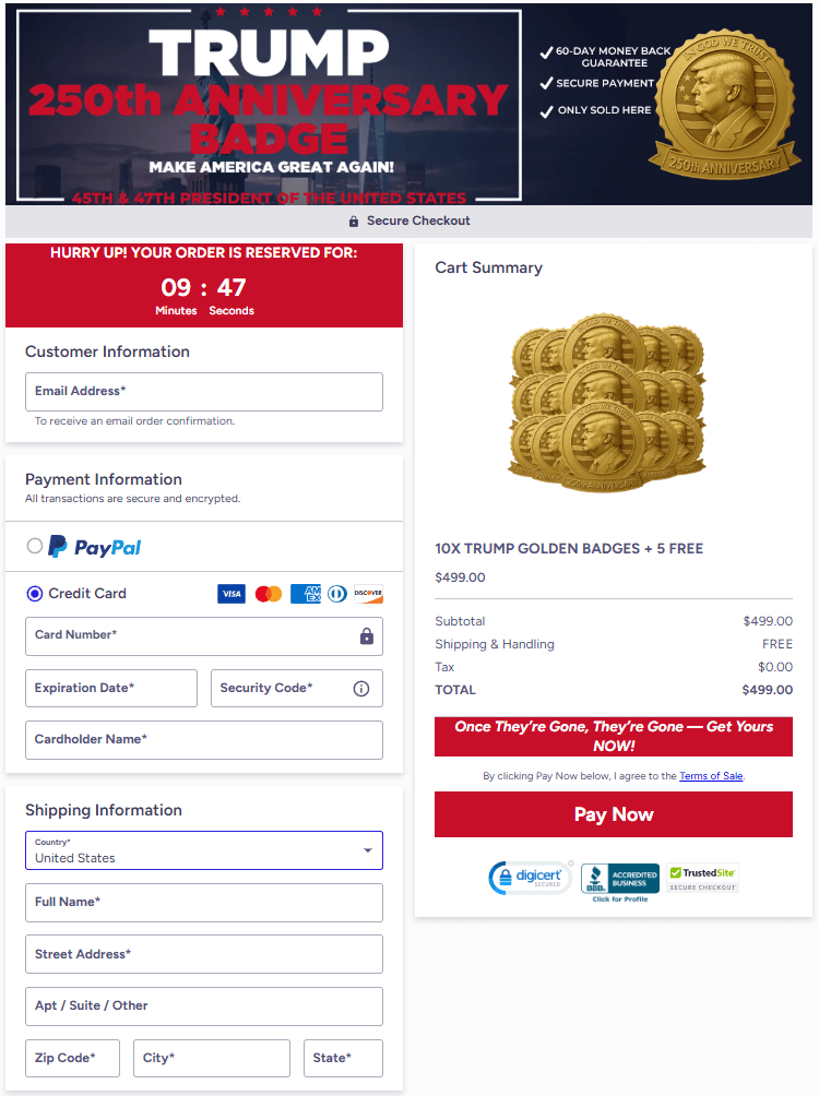 Trump Golden Badge order form